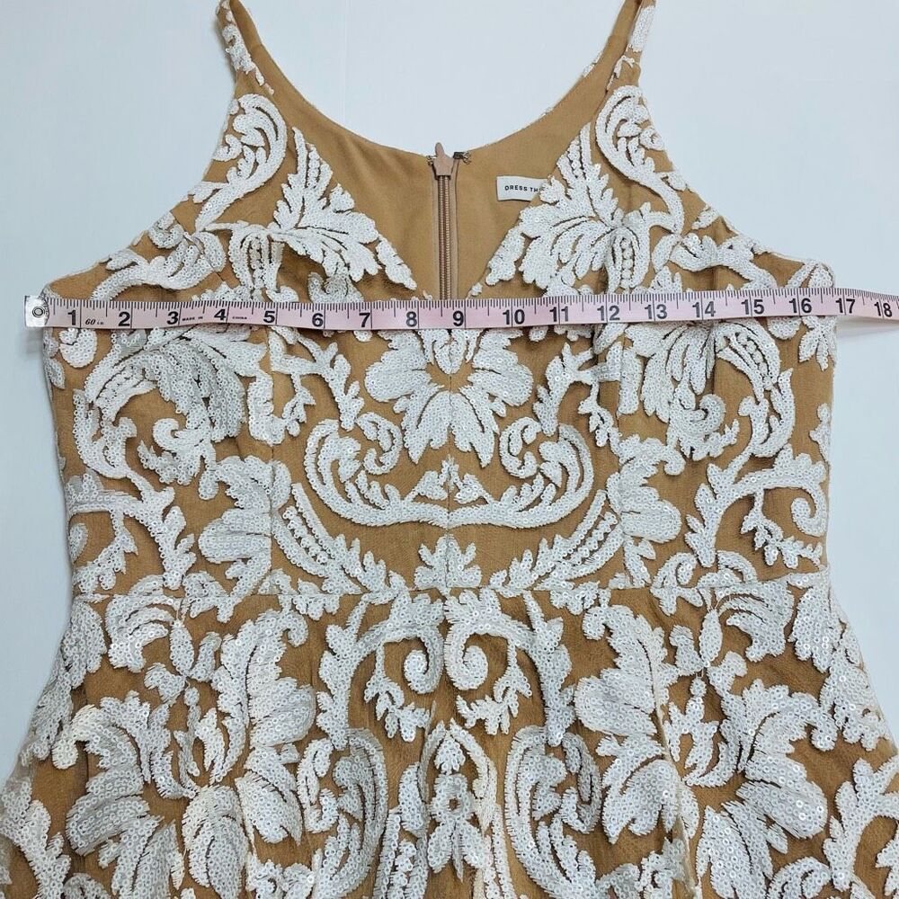 Dress The Population Blair Dress White Nude Sequin Lace Fit and Flare Dress Size - Picture 5 of 12